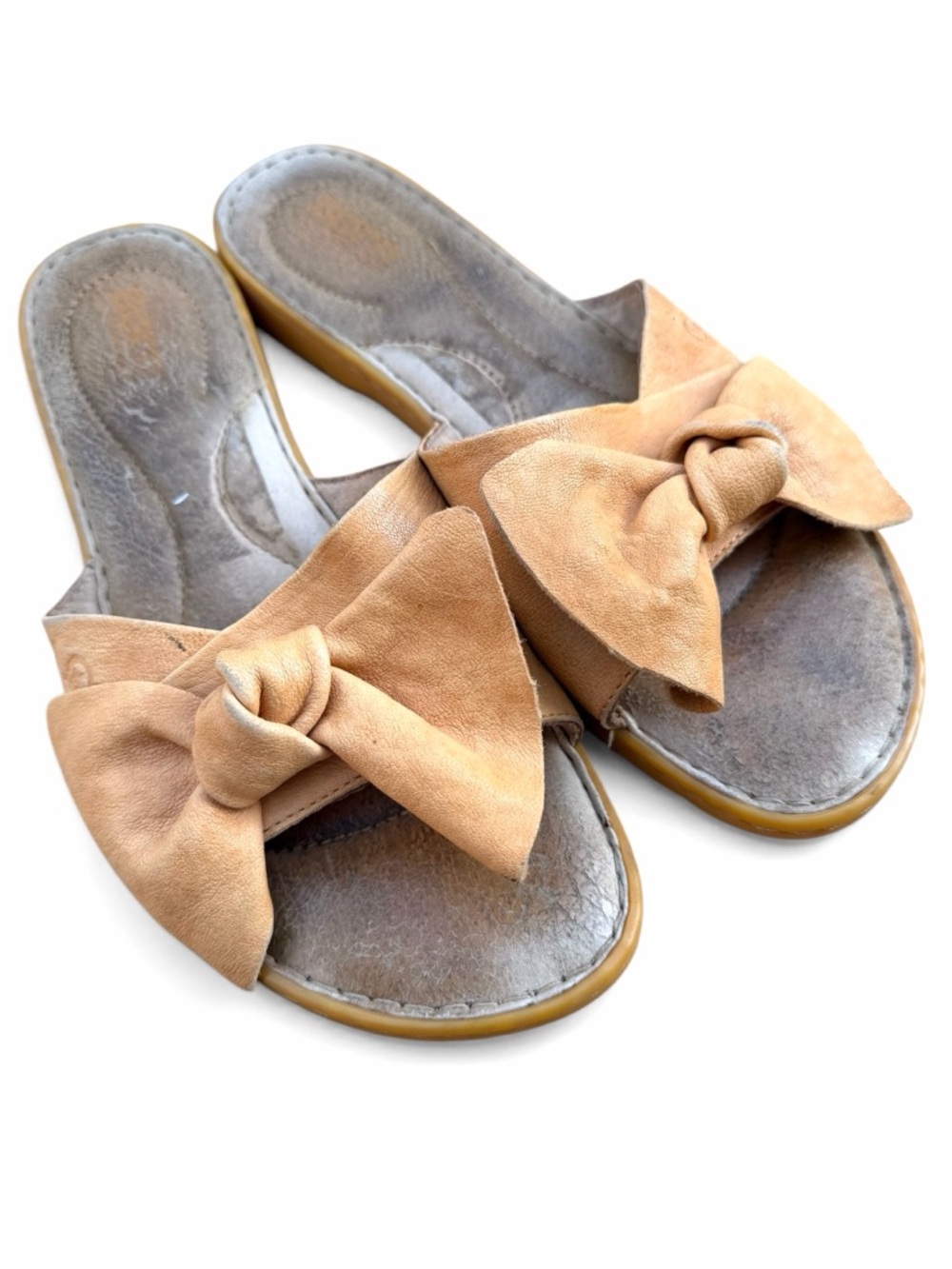 Born Leather‎ Slide Sandals Bow Detail Tan Comfort Size 9